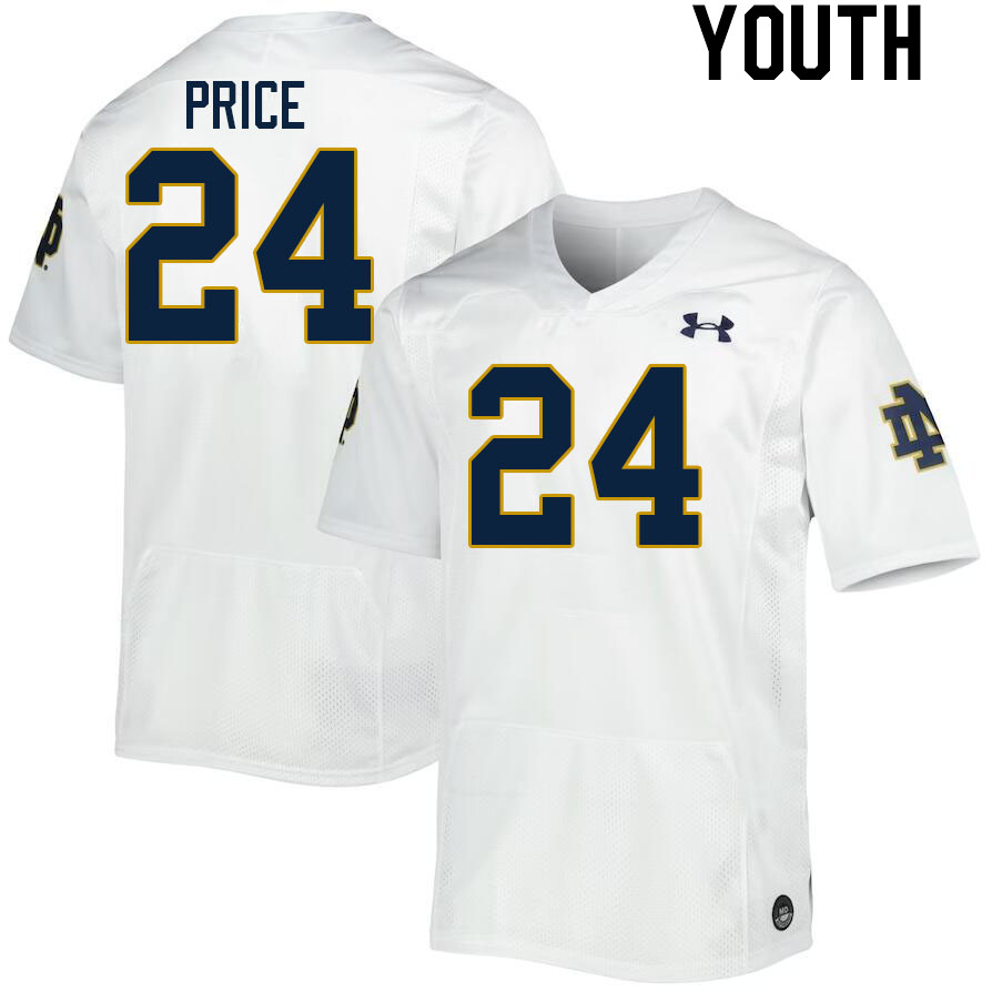 Youth #24 Jadarian Price Notre Dame Fighting Irish College Football Jerseys Stitched Sale-White - Click Image to Close